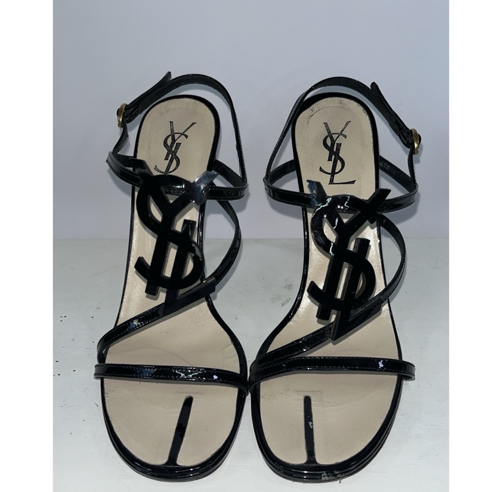 Yves Saint Laurent YSL Hero Patent Leather Logo Slingback Sandals (Size: 8.5) - Picture 4 of 8